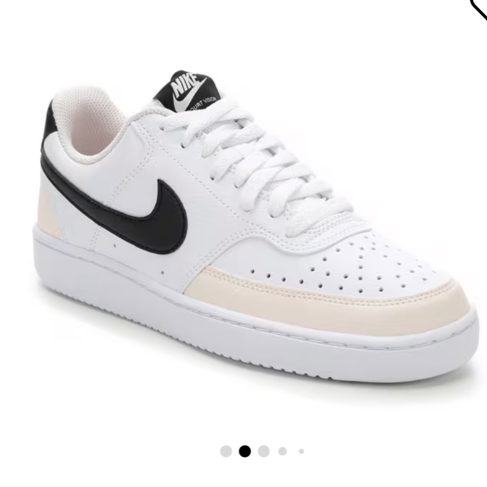 Nike Women's Court Vision Low Sneakers - White, Black, and soft pink size 7